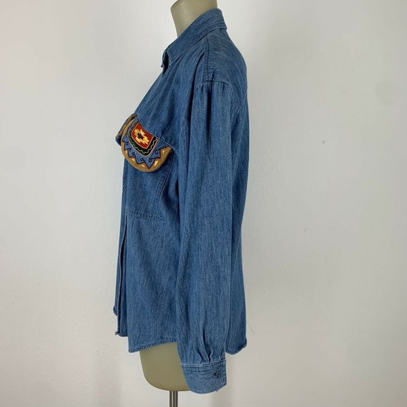 Hairston Roberson Camisa Women’s denim shirt southwestern  Vintage Size Small - Picture 4 of 7